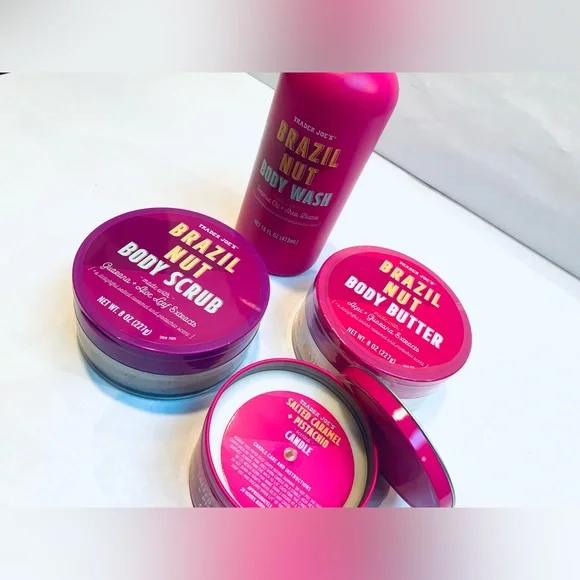 NEW Set Of 4 Trader Joe's Brazil Nut Body Butter Body Wash Body Scrub Candle